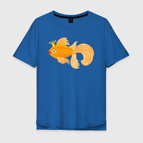 Мужская футболка хлопок Oversize с принтом Золотая рыбка в Санкт-Петербурге, 100% хлопок | свободный крой, круглый ворот, “спинка” длиннее передней части | 