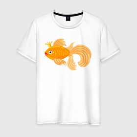 Мужская футболка хлопок с принтом Золотая рыбка , 100% хлопок | прямой крой, круглый вырез горловины, длина до линии бедер, слегка спущенное плечо. | Тематика изображения на принте: 