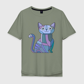 Мужская футболка хлопок Oversize с принтом Стимпанк кот в Белгороде, 100% хлопок | свободный крой, круглый ворот, “спинка” длиннее передней части | 