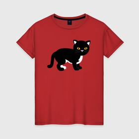 Женская футболка хлопок с принтом Чёрный котик в Белгороде, 100% хлопок | прямой крой, круглый вырез горловины, длина до линии бедер, слегка спущенное плечо | Тематика изображения на принте: 
