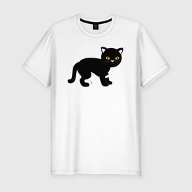 Мужская футболка хлопок Slim с принтом Чёрный котик в Белгороде, 92% хлопок, 8% лайкра | приталенный силуэт, круглый вырез ворота, длина до линии бедра, короткий рукав | Тематика изображения на принте: 