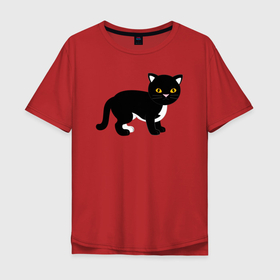 Мужская футболка хлопок Oversize с принтом Чёрный котик в Белгороде, 100% хлопок | свободный крой, круглый ворот, “спинка” длиннее передней части | Тематика изображения на принте: 