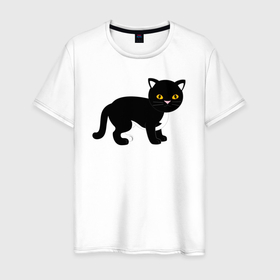 Мужская футболка хлопок с принтом Чёрный котик в Белгороде, 100% хлопок | прямой крой, круглый вырез горловины, длина до линии бедер, слегка спущенное плечо. | Тематика изображения на принте: 