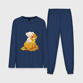 Мужская пижама хлопок (с лонгсливом) с принтом Мишка на тыкве в Тюмени,  |  | 
