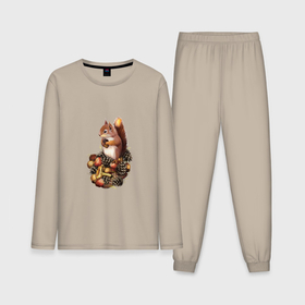 Мужская пижама хлопок (с лонгсливом) с принтом Белочка с орешками ,  |  | Тематика изображения на принте: 