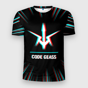 Мужская футболка 3D Slim с принтом Символ Code Geass в стиле glitch на темном фоне в Белгороде, 100% полиэстер с улучшенными характеристиками | приталенный силуэт, круглая горловина, широкие плечи, сужается к линии бедра | 
