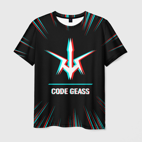 Мужская футболка 3D с принтом Символ Code Geass в стиле glitch на темном фоне в Белгороде, 100% полиэфир | прямой крой, круглый вырез горловины, длина до линии бедер | 