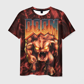Мужская футболка 3D с принтом DOS DOOM   Bull demon в Петрозаводске, 100% полиэфир | прямой крой, круглый вырез горловины, длина до линии бедер | 