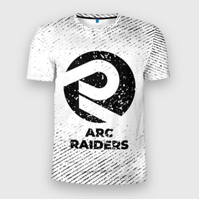 Мужская футболка 3D Slim с принтом ARC Raiders с потертостями на светлом фоне в городе Новоалтайск, 100% полиэстер с улучшенными характеристиками | приталенный силуэт, круглая горловина, широкие плечи, сужается к линии бедра | 