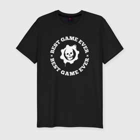Мужская футболка хлопок Slim с принтом Символ Gears of War и круглая надпись best game ever в Тюмени, 92% хлопок, 8% лайкра | приталенный силуэт, круглый вырез ворота, длина до линии бедра, короткий рукав | 