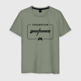 Мужская футболка хлопок с принтом Ghostrunner gaming champion: рамка с лого и джойстиком в Курске, 100% хлопок | прямой крой, круглый вырез горловины, длина до линии бедер, слегка спущенное плечо. | 