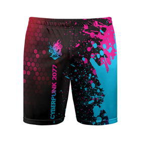 Мужские шорты спортивные с принтом Cyberpunk 2077   neon gradient: по вертикали ,  |  | 