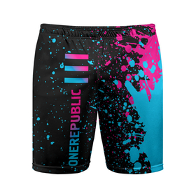 Мужские шорты спортивные с принтом OneRepublic   neon gradient: по вертикали ,  |  | Тематика изображения на принте: 
