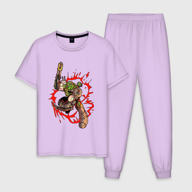 Мужская пижама хлопок с принтом Doom eternal art в Курске, 100% хлопок | брюки и футболка прямого кроя, без карманов, на брюках мягкая резинка на поясе и по низу штанин
 | 