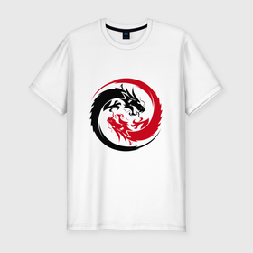Мужская футболка хлопок Slim с принтом Инь   Янь драконы в Тюмени, 92% хлопок, 8% лайкра | приталенный силуэт, круглый вырез ворота, длина до линии бедра, короткий рукав | 