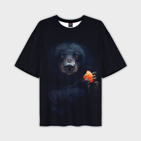 Мужская футболка OVERSIZE 3D с принтом Медведь с морковкой в Курске,  |  | 