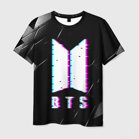 Мужская футболка 3D с принтом BTS   Неоновый логотип в Кировске, 100% полиэфир | прямой крой, круглый вырез горловины, длина до линии бедер | 