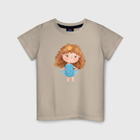 Детская футболка хлопок с принтом Милая принцесса с кудряшками в Санкт-Петербурге, 100% хлопок | круглый вырез горловины, полуприлегающий силуэт, длина до линии бедер | 