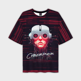 Мужская футболка OVERSIZE 3D с принтом Cyberpunk cyborg в Новосибирске,  |  | 
