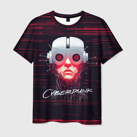 Мужская футболка 3D с принтом Cyberpunk cyborg в Новосибирске, 100% полиэфир | прямой крой, круглый вырез горловины, длина до линии бедер | 