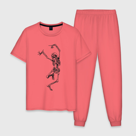 Мужская пижама хлопок с принтом Скелет и балет , 100% хлопок | брюки и футболка прямого кроя, без карманов, на брюках мягкая резинка на поясе и по низу штанин
 | 