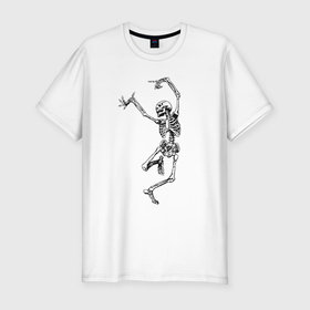 Мужская футболка хлопок Slim с принтом Скелет и балет , 92% хлопок, 8% лайкра | приталенный силуэт, круглый вырез ворота, длина до линии бедра, короткий рукав | Тематика изображения на принте: 