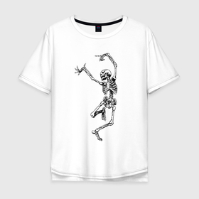 Мужская футболка хлопок Oversize с принтом Скелет и балет , 100% хлопок | свободный крой, круглый ворот, “спинка” длиннее передней части | Тематика изображения на принте: 