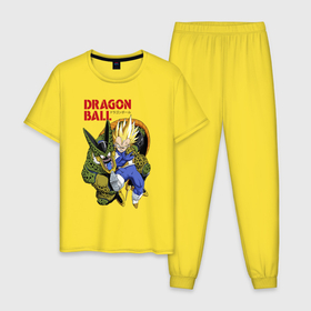 Мужская пижама хлопок с принтом Dragon Ball Z   Cell vs Vegeta в Курске, 100% хлопок | брюки и футболка прямого кроя, без карманов, на брюках мягкая резинка на поясе и по низу штанин
 | 