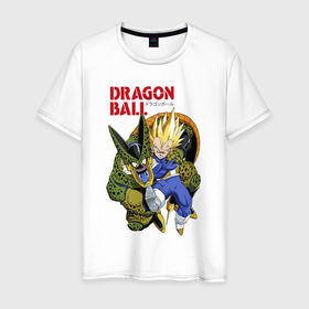 Мужская футболка хлопок с принтом Dragon Ball Z   Cell vs Vegeta в Курске, 100% хлопок | прямой крой, круглый вырез горловины, длина до линии бедер, слегка спущенное плечо. | Тематика изображения на принте: 