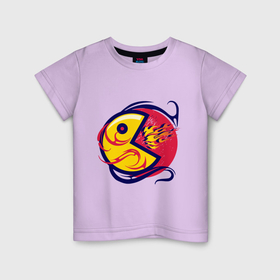 Детская футболка хлопок с принтом Pacman из ретро игры извергает пламя , 100% хлопок | круглый вырез горловины, полуприлегающий силуэт, длина до линии бедер | 