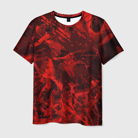 Мужская футболка 3D с принтом Красные кляксы в Екатеринбурге, 100% полиэфир | прямой крой, круглый вырез горловины, длина до линии бедер | 