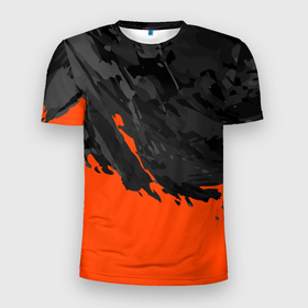 Мужская футболка 3D Slim с принтом Black  Orange в Белгороде, 100% полиэстер с улучшенными характеристиками | приталенный силуэт, круглая горловина, широкие плечи, сужается к линии бедра | 
