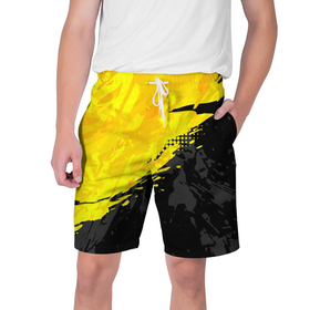 Мужские шорты 3D с принтом Black and yellow в Петрозаводске,  полиэстер 100% | прямой крой, два кармана без застежек по бокам. Мягкая трикотажная резинка на поясе, внутри которой широкие завязки. Длина чуть выше колен | 