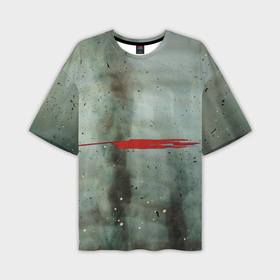 Мужская футболка OVERSIZE 3D с принтом Тёмно зелёный абстрактный туман и красные краски в Новосибирске,  |  | 