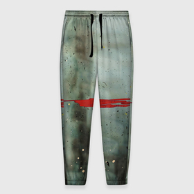 Мужские брюки 3D с принтом Тёмно зелёный абстрактный туман и красные краски , 100% полиэстер | манжеты по низу, эластичный пояс регулируется шнурком, по бокам два кармана без застежек, внутренняя часть кармана из мелкой сетки | 