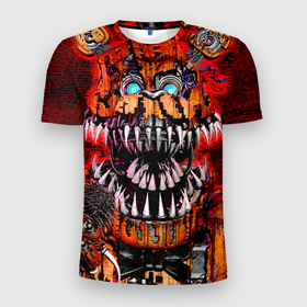 Мужская футболка 3D Slim с принтом Кошмарный Фредди в Ухте, 100% полиэстер с улучшенными характеристиками | приталенный силуэт, круглая горловина, широкие плечи, сужается к линии бедра | 