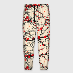Мужские брюки 3D с принтом Sakura flowers в Петрозаводске, 100% полиэстер | манжеты по низу, эластичный пояс регулируется шнурком, по бокам два кармана без застежек, внутренняя часть кармана из мелкой сетки | 