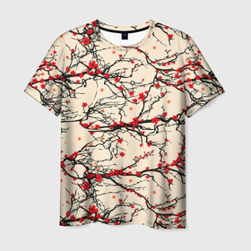Мужская футболка 3D с принтом Sakura flowers в Санкт-Петербурге, 100% полиэфир | прямой крой, круглый вырез горловины, длина до линии бедер | 