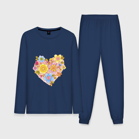Мужская пижама хлопок (с лонгсливом) с принтом Орнамент цветочный в форме сердца Любовь в Петрозаводске,  |  | Тематика изображения на принте: 