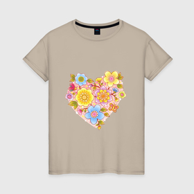 Женская футболка хлопок с принтом Орнамент цветочный в форме сердца Любовь в Тюмени, 100% хлопок | прямой крой, круглый вырез горловины, длина до линии бедер, слегка спущенное плечо | 
