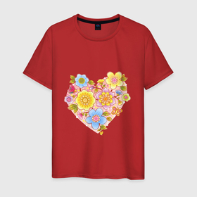 Мужская футболка хлопок с принтом Орнамент цветочный в форме сердца Любовь в Петрозаводске, 100% хлопок | прямой крой, круглый вырез горловины, длина до линии бедер, слегка спущенное плечо. | Тематика изображения на принте: 