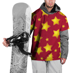 Накидка на куртку 3D с принтом Золотые звезды и елки на красном в Тюмени, 100% полиэстер |  | Тематика изображения на принте: 