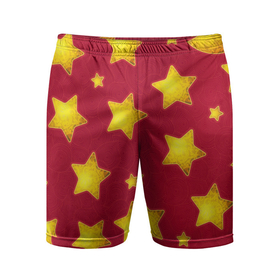 Мужские шорты спортивные с принтом Золотые звезды и елки на красном в Тюмени,  |  | Тематика изображения на принте: 