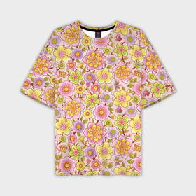 Мужская футболка OVERSIZE 3D с принтом Цветы бабочки и стрекозы на розовом в Белгороде,  |  | 