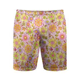 Мужские шорты спортивные с принтом Цветы бабочки и стрекозы на розовом в Белгороде,  |  | Тематика изображения на принте: 