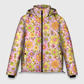 Мужская зимняя куртка 3D с принтом Цветы бабочки и стрекозы на розовом в Белгороде, верх — 100% полиэстер; подкладка — 100% полиэстер; утеплитель — 100% полиэстер | длина ниже бедра, свободный силуэт Оверсайз. Есть воротник-стойка, отстегивающийся капюшон и ветрозащитная планка. 

Боковые карманы с листочкой на кнопках и внутренний карман на молнии. | 