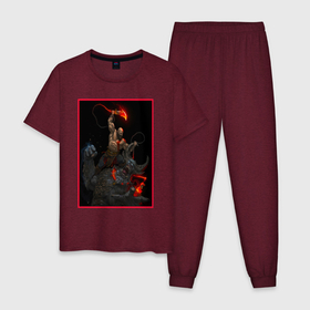 Мужская пижама хлопок с принтом God of War   Кратос против балрога в Екатеринбурге, 100% хлопок | брюки и футболка прямого кроя, без карманов, на брюках мягкая резинка на поясе и по низу штанин
 | 
