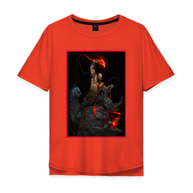 Мужская футболка хлопок Oversize с принтом God of War   Кратос против балрога в Кировске, 100% хлопок | свободный крой, круглый ворот, “спинка” длиннее передней части | 