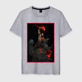 Мужская футболка хлопок с принтом God of War   Кратос против балрога в Тюмени, 100% хлопок | прямой крой, круглый вырез горловины, длина до линии бедер, слегка спущенное плечо. | 