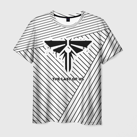 Мужская футболка 3D с принтом Символ The Last Of Us на светлом фоне с полосами в Тюмени, 100% полиэфир | прямой крой, круглый вырез горловины, длина до линии бедер | 